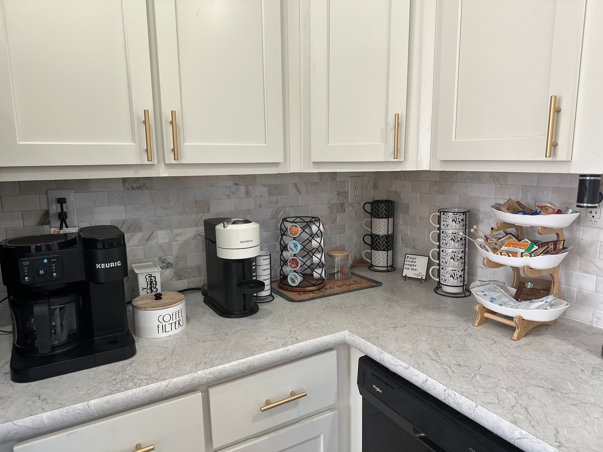 Kitchen counter with bar seating and storage
